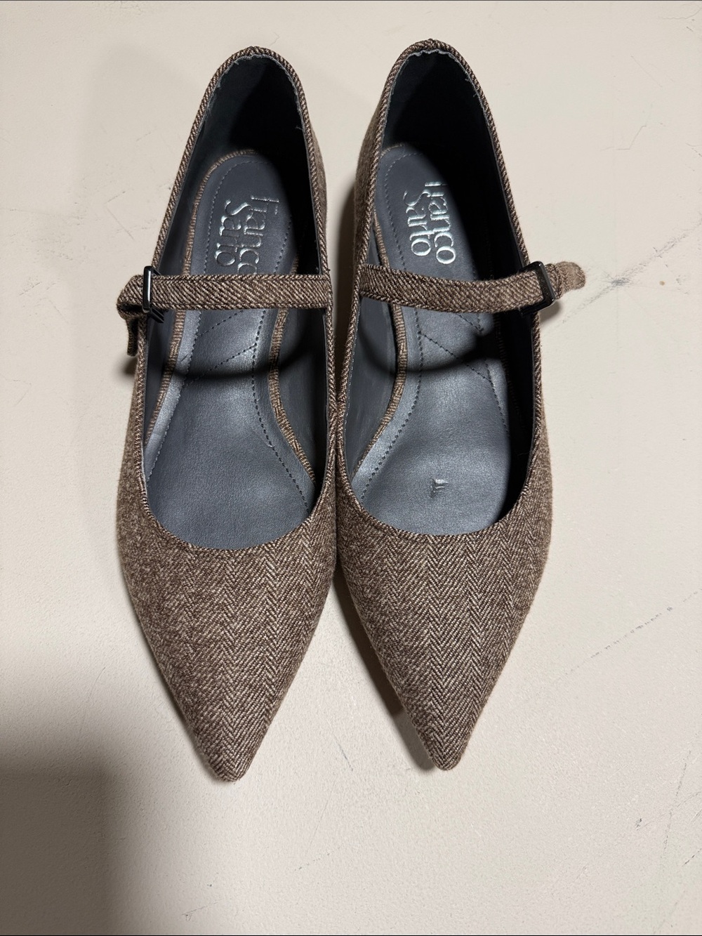 Franco Sarto Brown Herringbone Pointed Mary Jane Flats